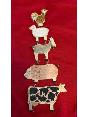Farm Animal Hanging Ceramic Wall Art Cow Pig Goat Sheep Rooster  Rustic Décor Cu